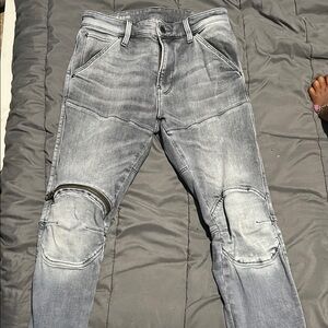G-Star Gray Skinny Jeans with Distressed Knees and Vintage Wash